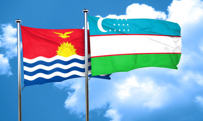 Kiribati flag with Uzbekistan flag, 3D rendering
