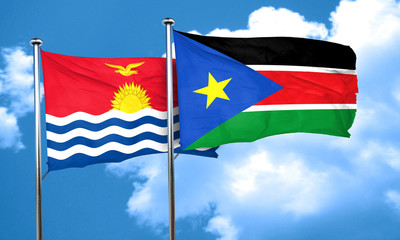 Kiribati flag with South Sudan flag, 3D rendering