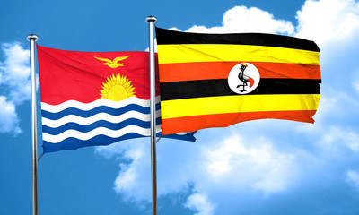 Kiribati flag with Uganda flag, 3D rendering