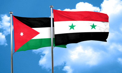 Jordan flag with Syria flag, 3D rendering