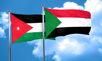 Jordan flag with Sudan flag, 3D rendering