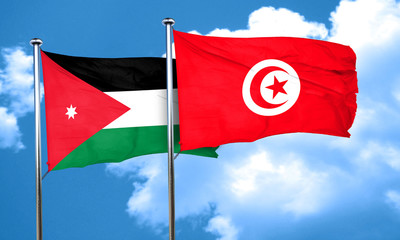 Jordan flag with Tunisia flag, 3D rendering