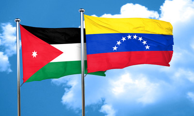 Jordan flag with Venezuela flag, 3D rendering