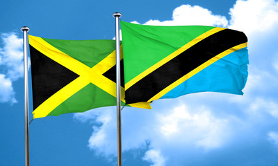 Jamaica flag with Tanzania flag, 3D rendering