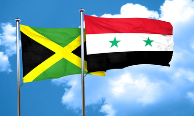 Jamaica flag with Syria flag, 3D rendering