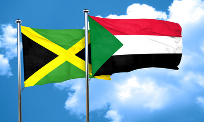 Jamaica flag with Sudan flag, 3D rendering