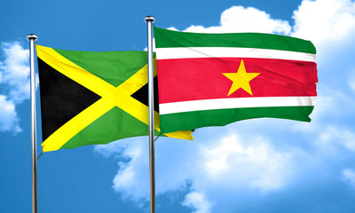 Jamaica flag with Suriname flag, 3D rendering