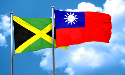 Jamaica flag with Taiwan flag, 3D rendering