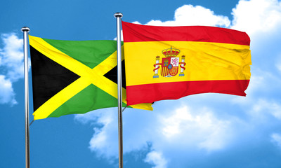 Jamaica flag with Spain flag, 3D rendering