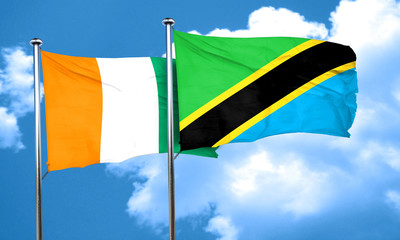 Ivory coast flag with Tanzania flag, 3D rendering