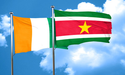 Ivory coast flag with Suriname flag, 3D rendering