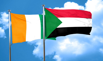 Ivory coast flag with Sudan flag, 3D rendering
