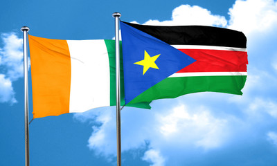Ivory coast flag with South Sudan flag, 3D rendering