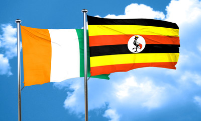 Ivory coast flag with Uganda flag, 3D rendering