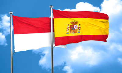 Indonesia flag with Spain flag, 3D rendering