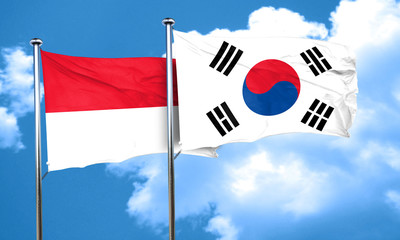 Indonesia flag with South Korea flag, 3D rendering
