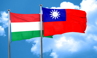 Fototapeta na wymiar Hungary flag with Taiwan flag, 3D rendering