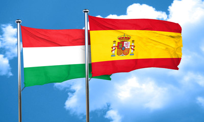 Hungary flag with Spain flag, 3D rendering