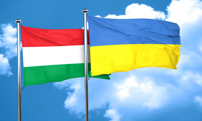 Hungary flag with Ukraine flag, 3D rendering