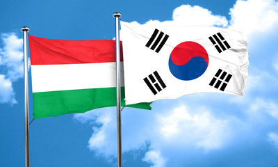 Hungary flag with South Korea flag, 3D rendering