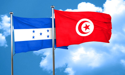 Honduras flag with Tunisia flag, 3D rendering