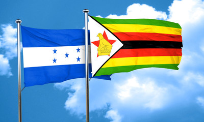 Honduras flag with Zimbabwe flag, 3D rendering
