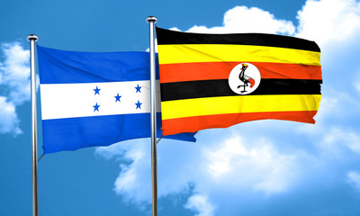 Honduras flag with Uganda flag, 3D rendering