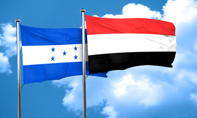 Honduras flag with Yemen flag, 3D rendering