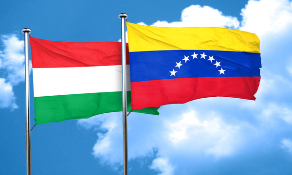 Hungary flag with Venezuela flag, 3D rendering