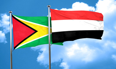 Guyana flag with Yemen flag, 3D rendering