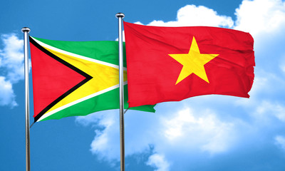Guyana flag with Vietnam flag, 3D rendering