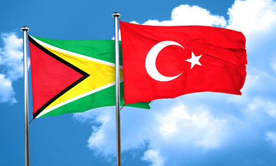 Guyana flag with Turkey flag, 3D rendering