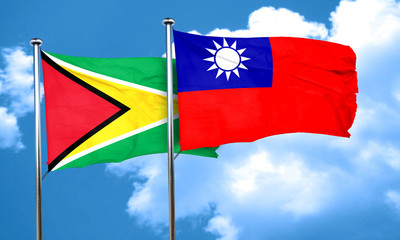 Guyana flag with Taiwan flag, 3D rendering