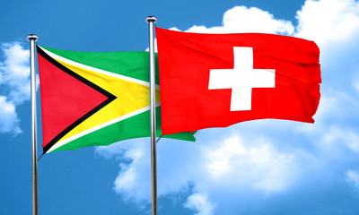 Guyana flag with Switzerland flag, 3D rendering