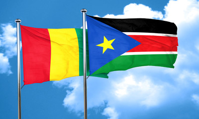 Guinea flag with South Sudan flag, 3D rendering