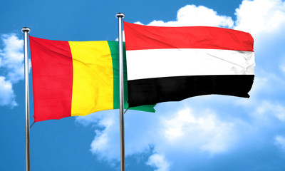 Guinea flag with Yemen flag, 3D rendering