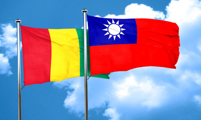 Guinea flag with Taiwan flag, 3D rendering