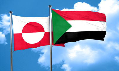 greenland flag with Sudan flag, 3D rendering