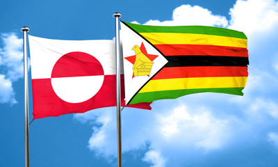 greenland flag with Zimbabwe flag, 3D rendering