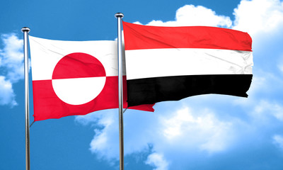greenland flag with Yemen flag, 3D rendering