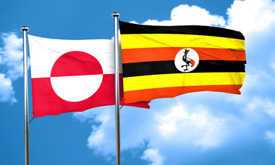 greenland flag with Uganda flag, 3D rendering