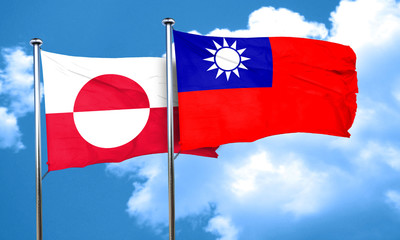 greenland flag with Taiwan flag, 3D rendering