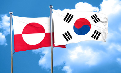 greenland flag with South Korea flag, 3D rendering