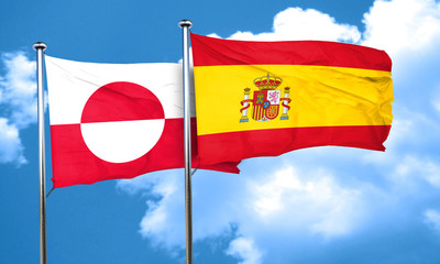 greenland flag with Spain flag, 3D rendering