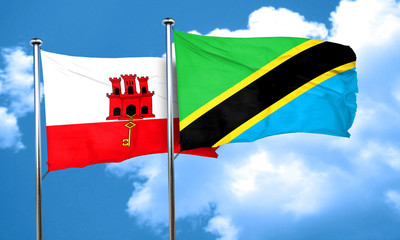 gibraltar flag with Tanzania flag, 3D rendering