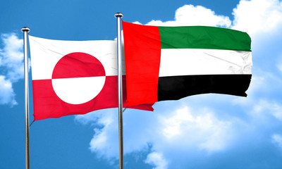 greenland flag with UAE flag, 3D rendering
