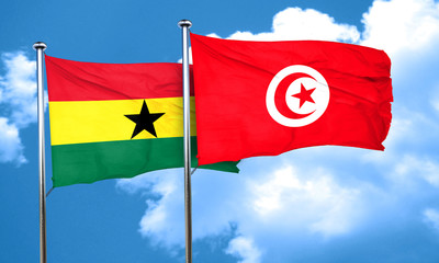 Ghana flag with Tunisia flag, 3D rendering