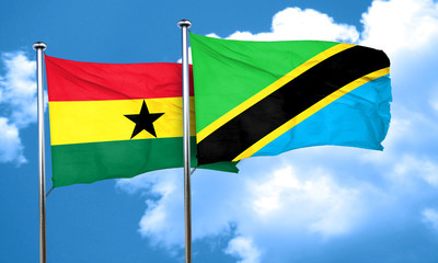 Ghana flag with Tanzania flag, 3D rendering