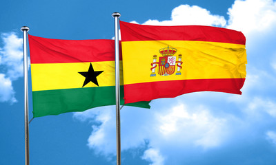 Ghana flag with Spain flag, 3D rendering