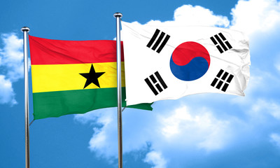 Ghana flag with South Korea flag, 3D rendering